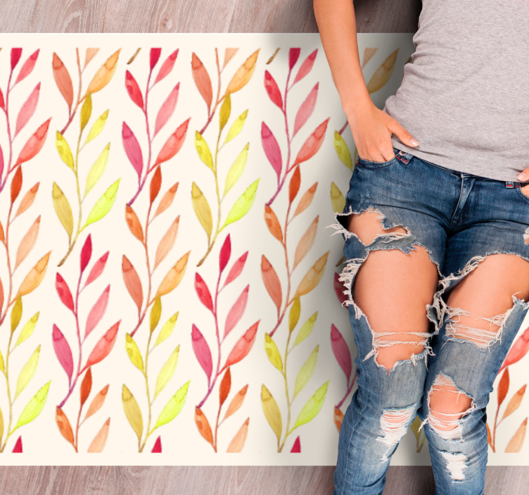 Růžový akvarel tenké listy květinový koberec - TenStickers