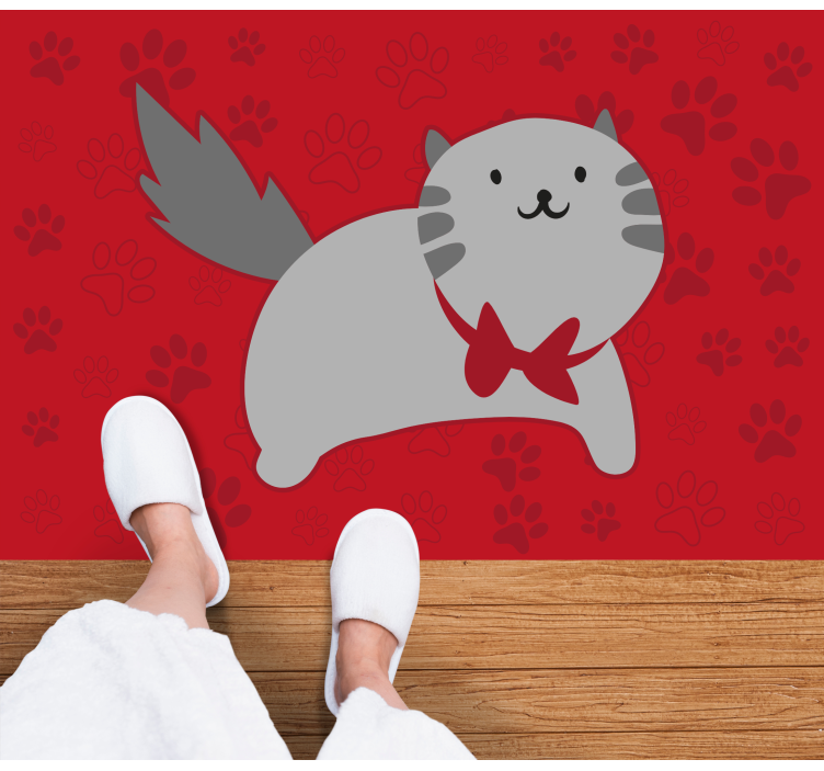 šedá kočka s červeným šátkem koberec do ložnice - TenStickers