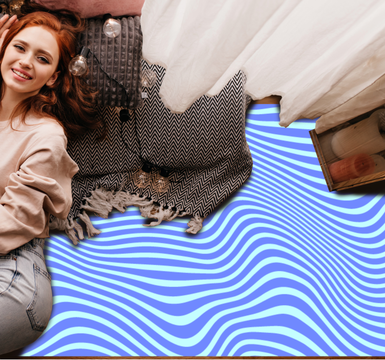 Tekoucí modré vlny Geometrický vinylový koberec - TenStickers