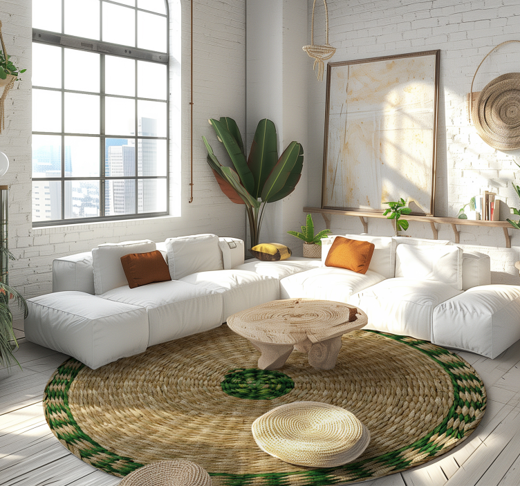 Tkaná kulatá struktura vinylový koberec s efektem dřeva - TenStickers