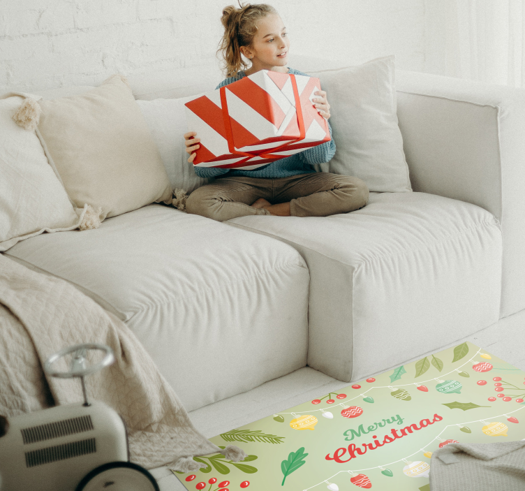 Veselé vánoce a dárky vánoční stromeček vinylový koberec - TenStickers