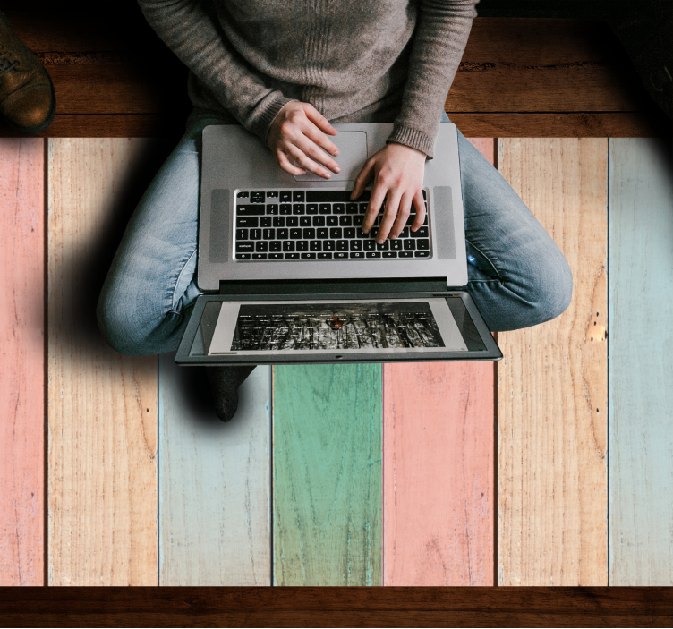 Dřevěný texturovaný barevný prkenný efektový koberec - TenStickers