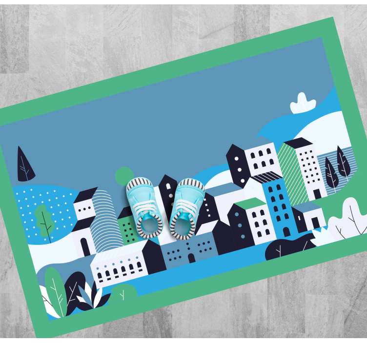 Vinylový koberec pro děti blue village mountains - TenStickers