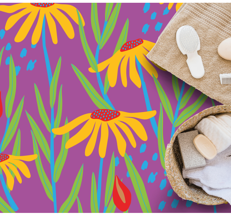 Vinylový koberec s květinami a rostlinami fialový - TenStickers