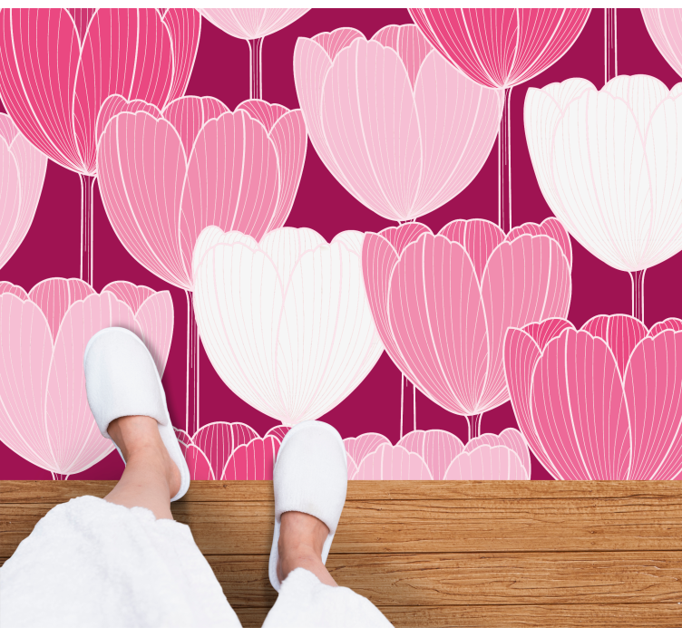 Vinylový koberec s květinami a rostlinami růžové tulipány - TenStickers