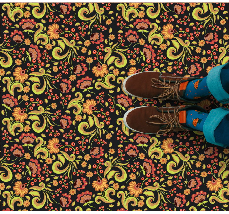 Vinylový koberec s květinami a rostlinami v botanickém víru - TenStickers