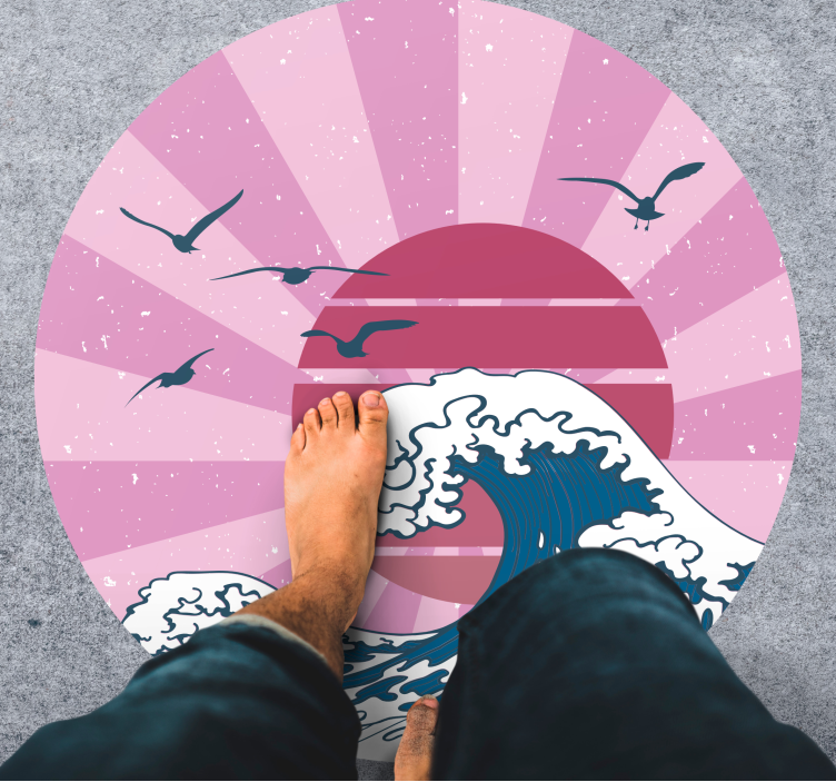 Růžová vlna kanagawa Geometrický vinylový koberec - TenStickers