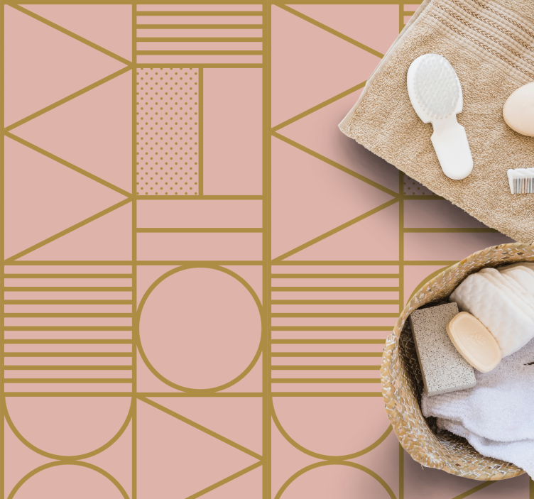 Zlaté a růžové barvy blokují čtvercový vinylový koberec - TenStickers