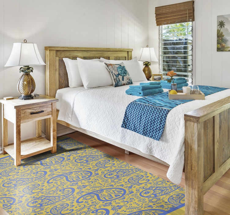 žlutý a modrý moderní vinylový koberec paisley - TenStickers