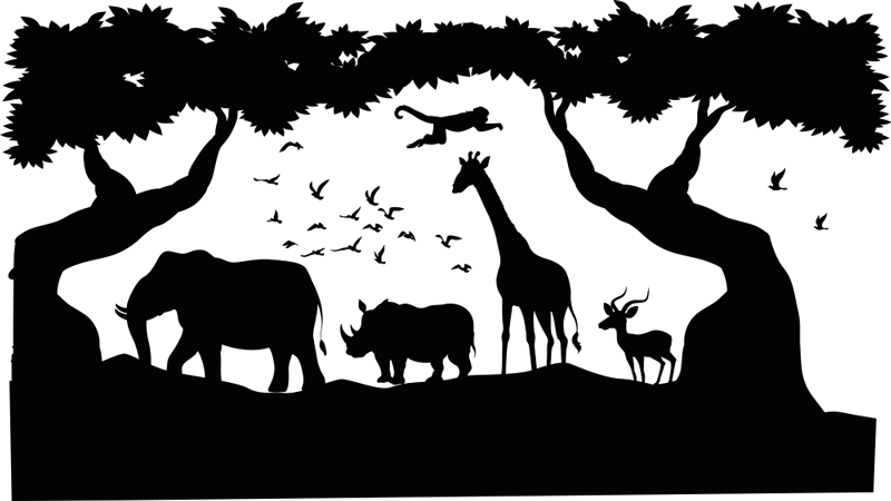 Zvířecí vinylový koberec savanna v černobílé barvě - TenStickers