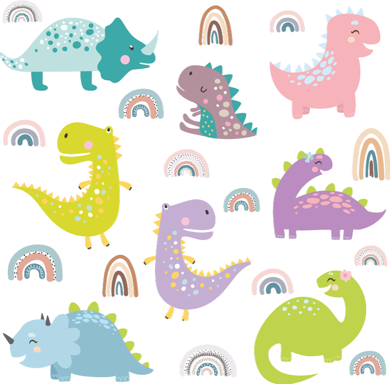 Zvířecí vinylový koberec s norskými dinosaury a duhou - TenStickers
