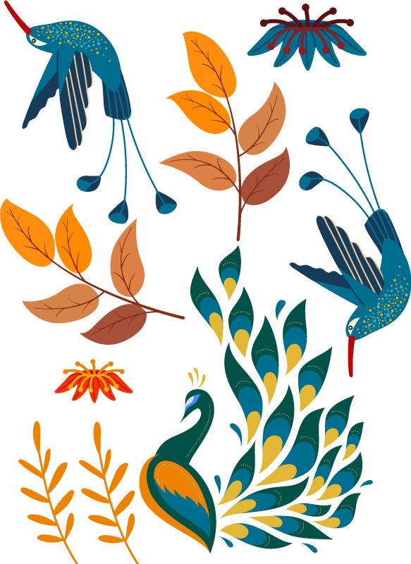 Zvířecí vinylový koberec s ptáky a rostlinami - TenStickers