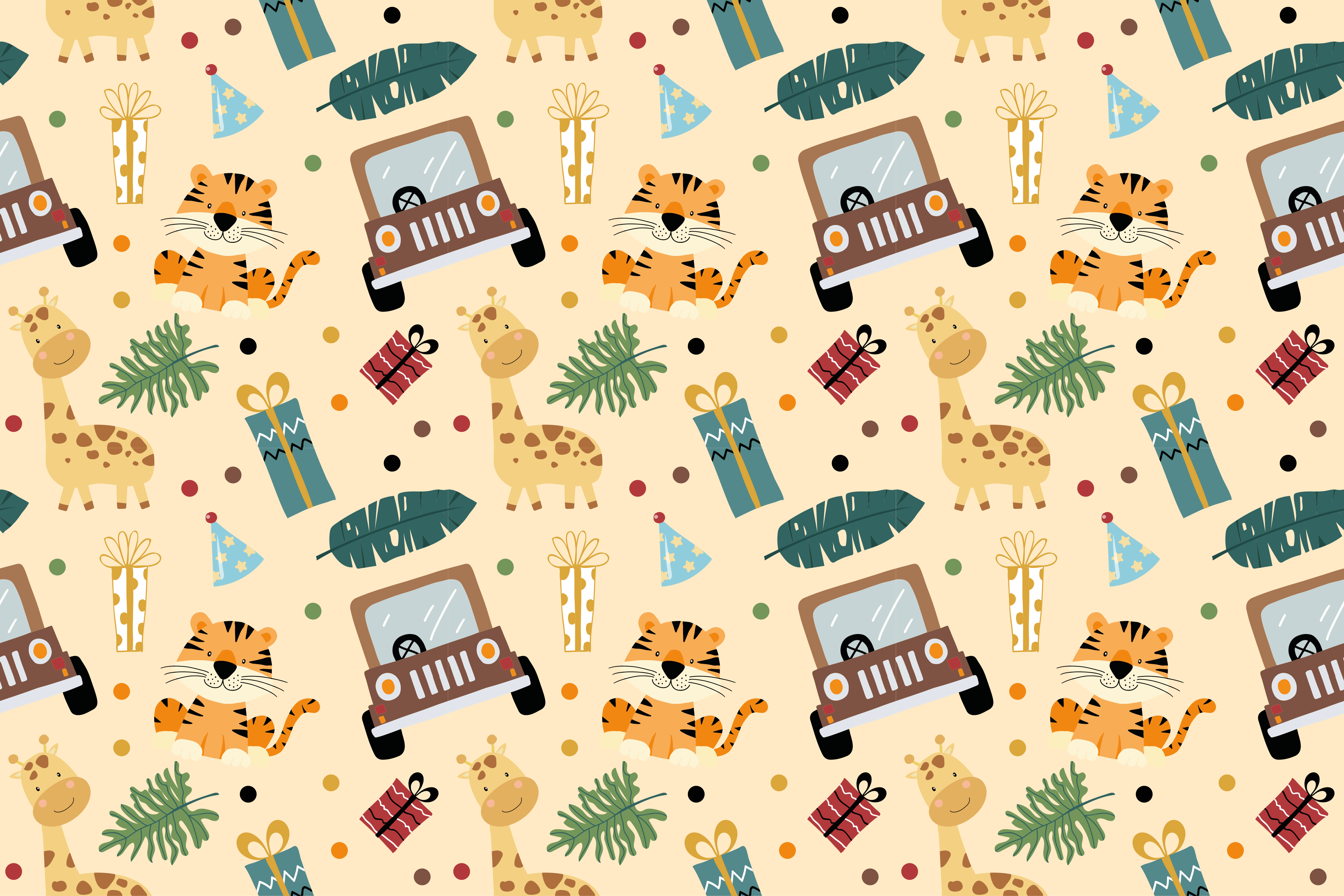 Zvířecí vinylový koberec safari zvířata s autem - TenStickers