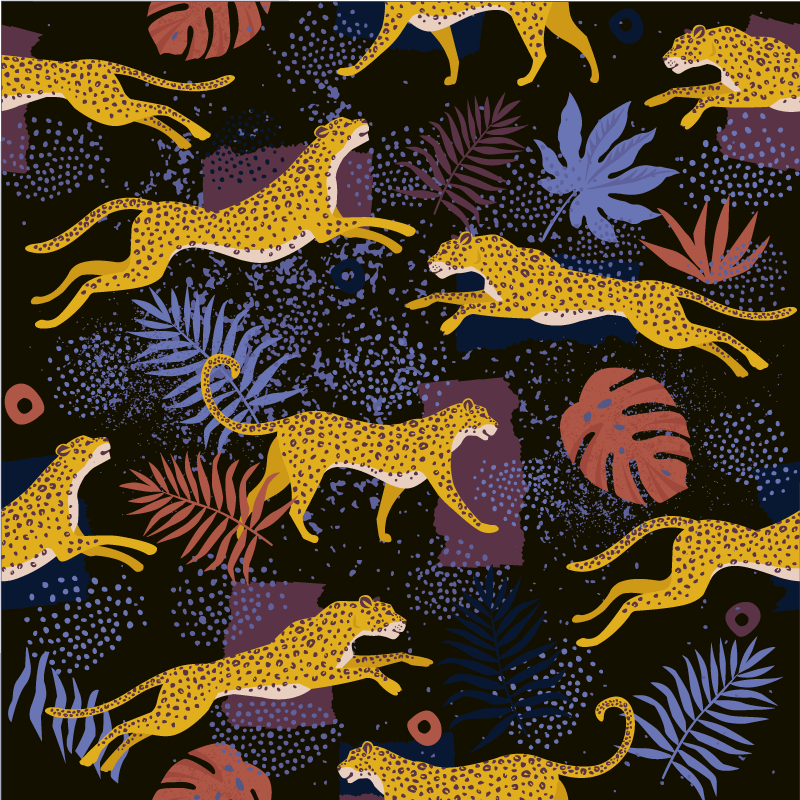 Zvířecí vinylový koberec s tropickými listy a leopardy - TenStickers