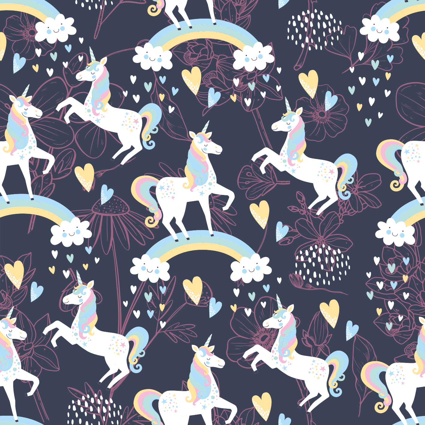 Zvířecí vinylový koberec s květinovým vzorem jednorožců - TenStickers