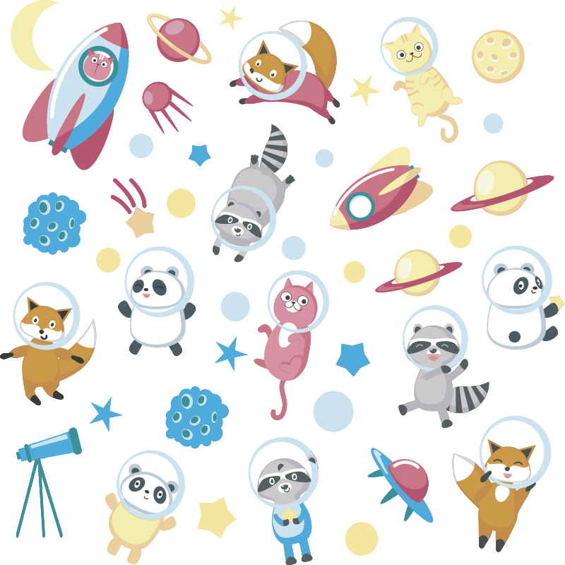 Zvířecí vinylový koberec roztomilí astronauti - TenStickers