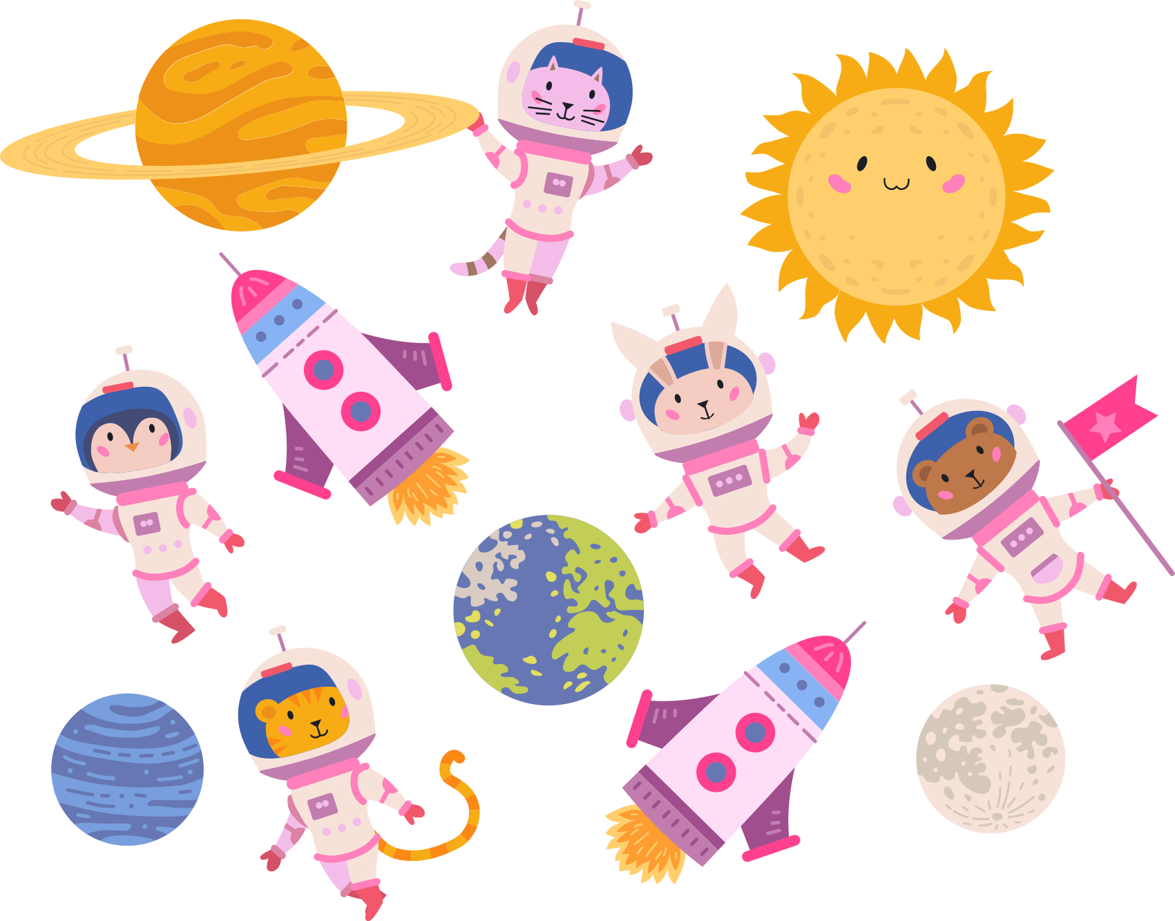 Zvířecí vinylový koberec astronauti se raketou - TenStickers
