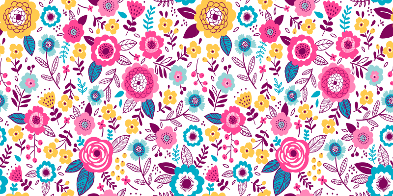 Vinylový koberec s květinami a rostlinami růžový - TenStickers