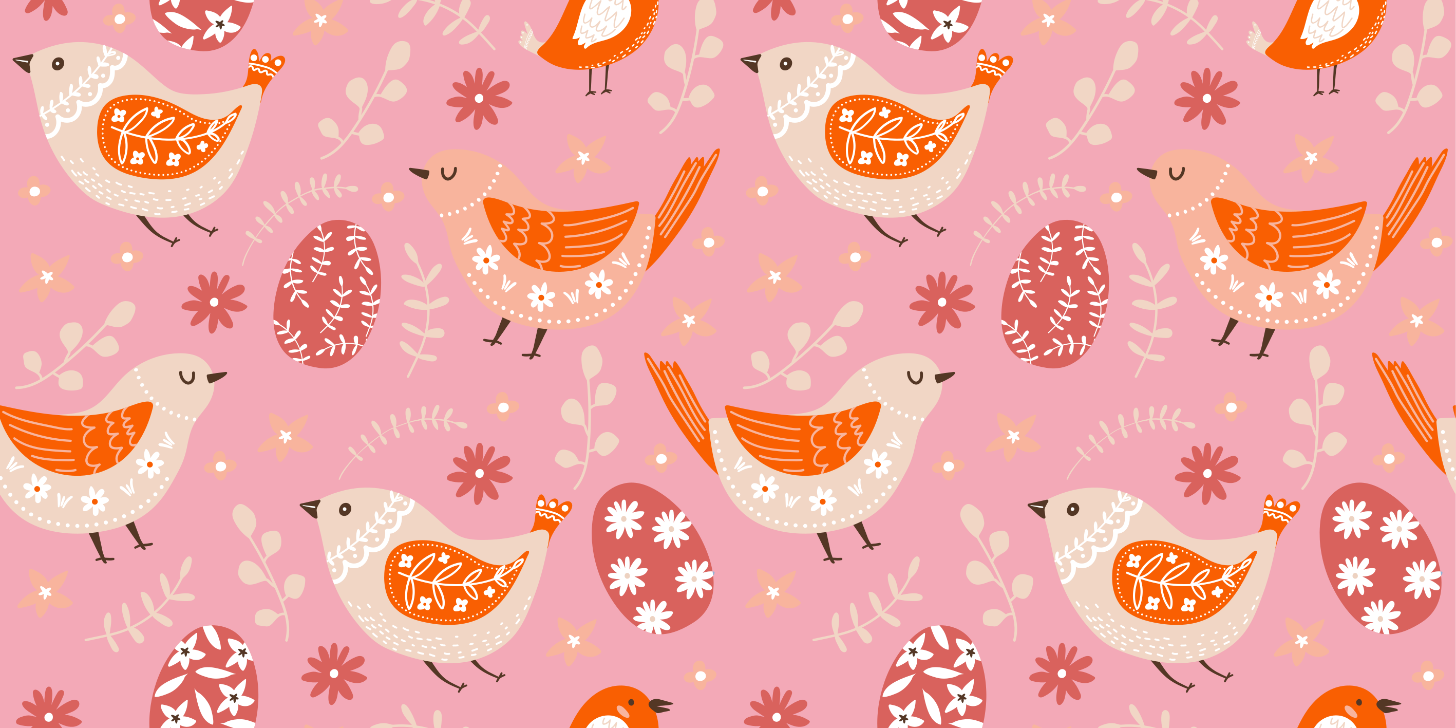 Vinylový koberec s květinami a rostlinami ptáci v růžové - TenStickers