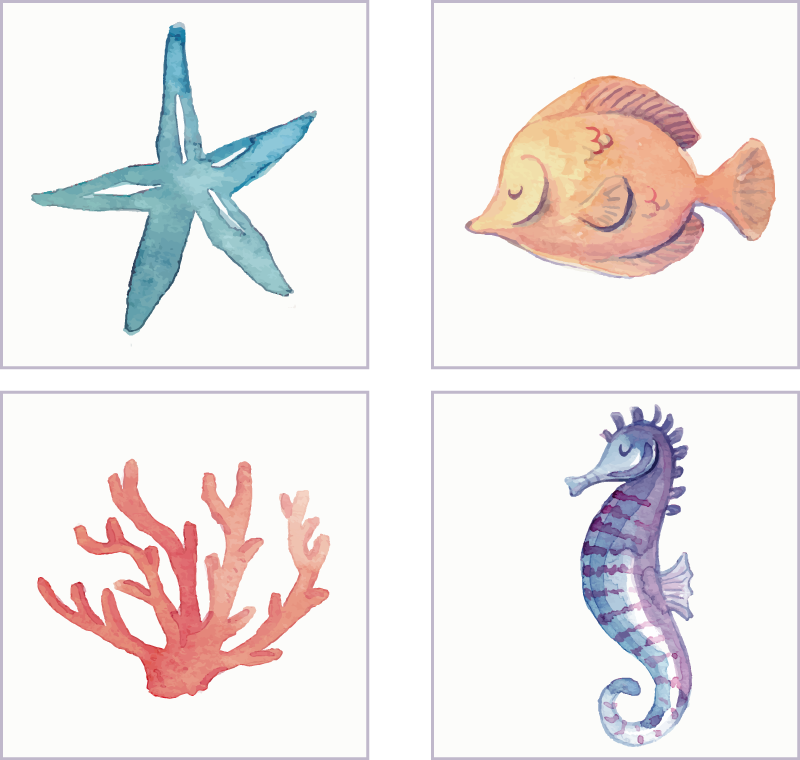 Koupelnový vinylový koberec mořská zvířata - TenStickers