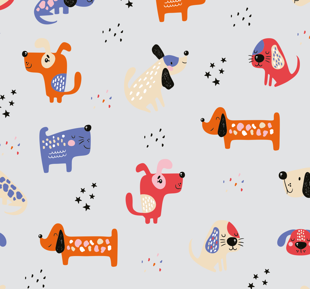 Vinylový koberec do ložnice s ilustrovanými psy - TenStickers