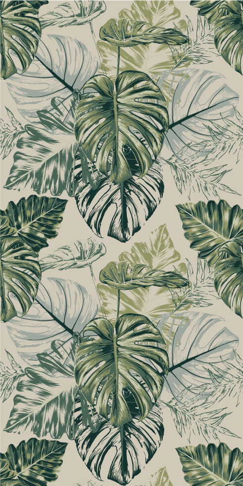 Vinylový koberec do ložnice s vybledlými monstera tvary - TenStickers