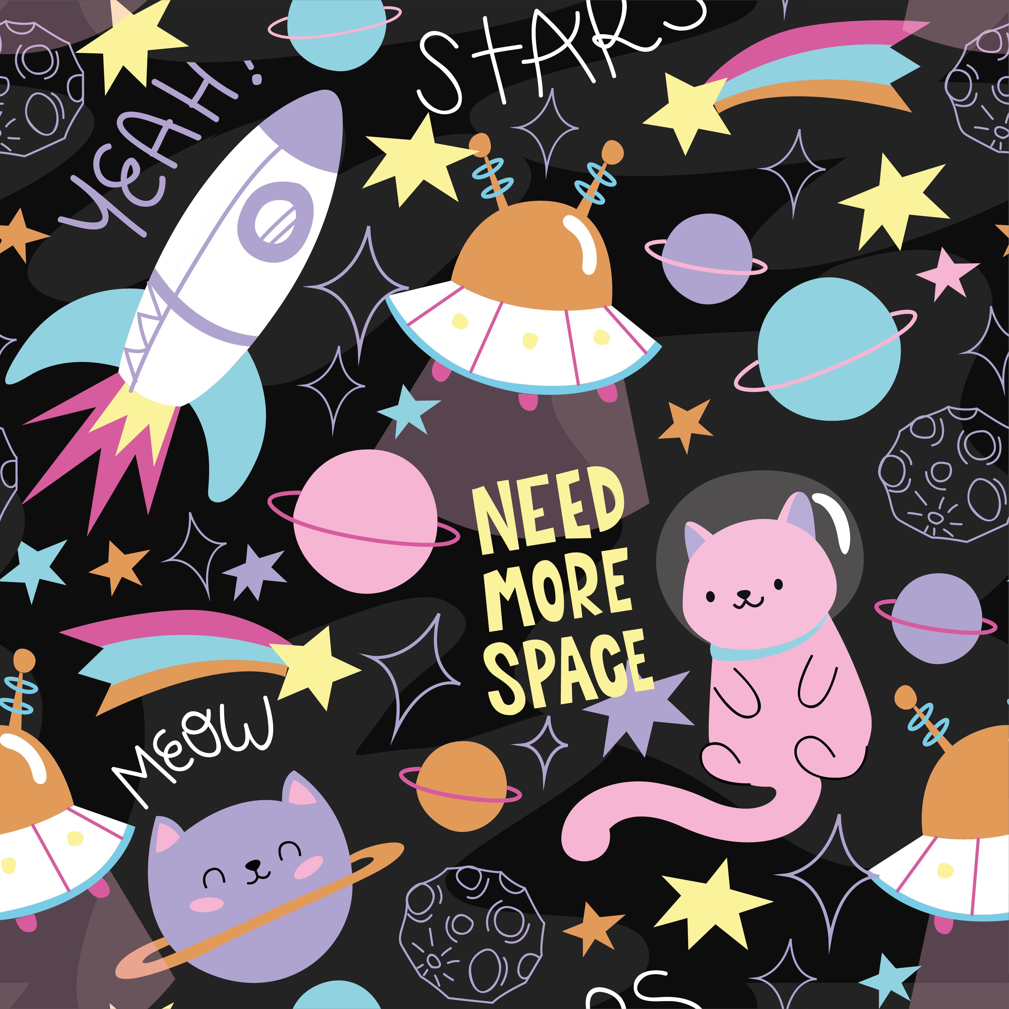 Ostatní vinylový koberec kočky ve vesmíru - TenStickers