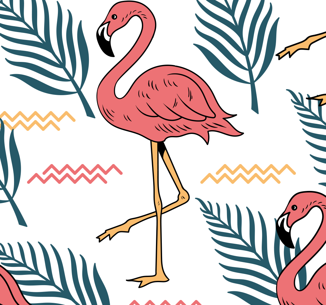 Vinylový koberec do ložnice tropické listy a plameňáci - TenStickers