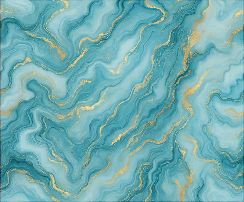 Vinylový koberec do ložnice světle modrý a zlatý mramor - TenStickers