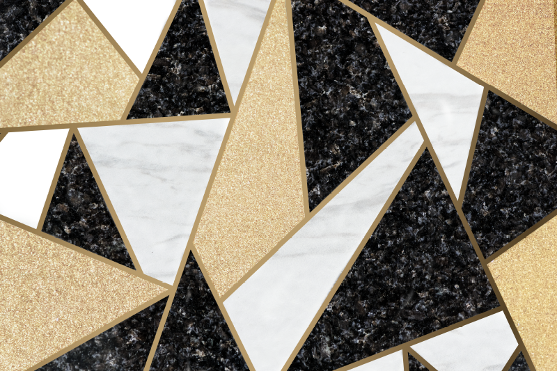 Geometrický vinylový koberec mramorové černobílé dlaždice - TenStickers