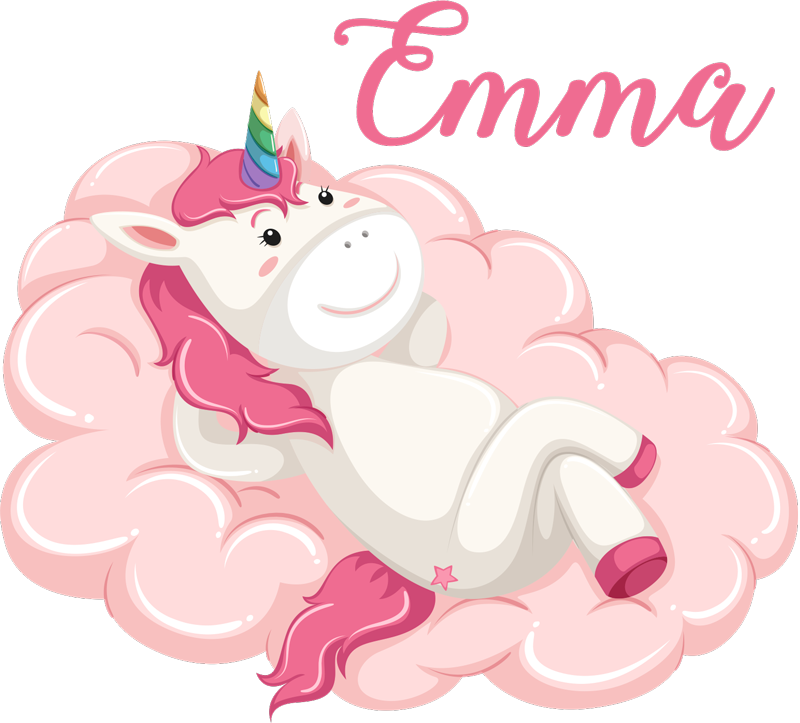 Vinylový koberec pro děti jednorožec na obláčku s jménem - TenStickers