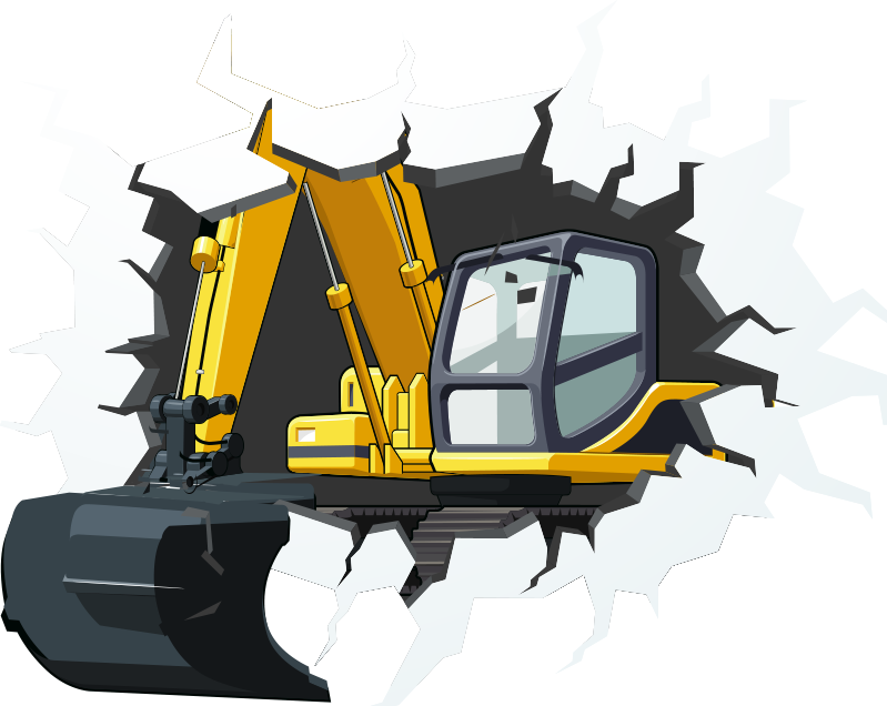 Vinylový koberec pro děti s motivem bagru ve zdi - TenStickers