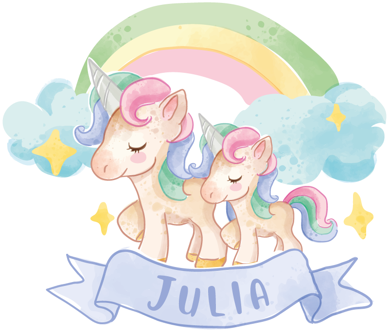 Vinylový koberec pro děti Šťastní jednorožci nad duhou - TenStickers