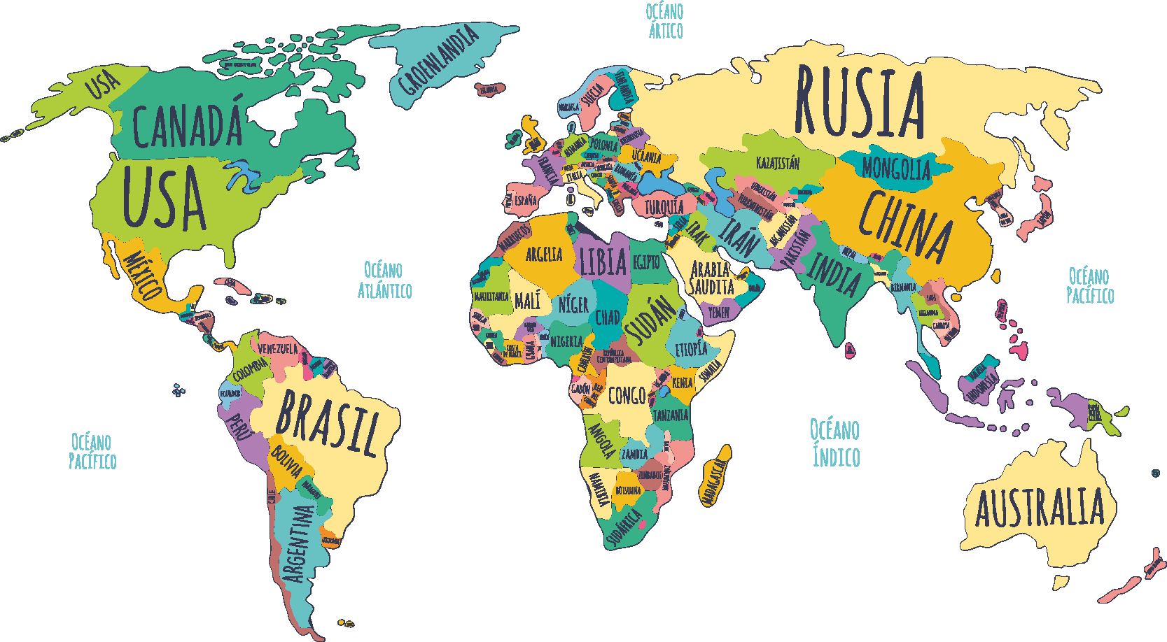 Vinylový koberec z celého světa politická mapa světa - TenStickers