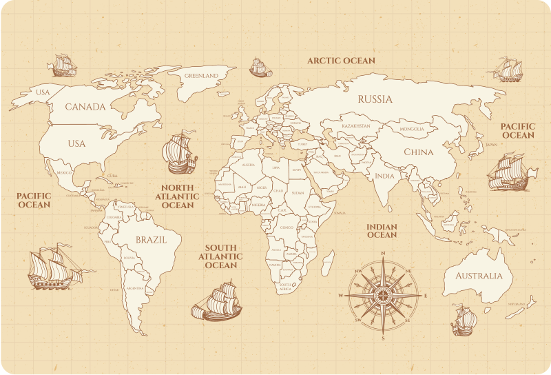 Vinylový koberec z celého světa s mapou zemí - TenStickers
