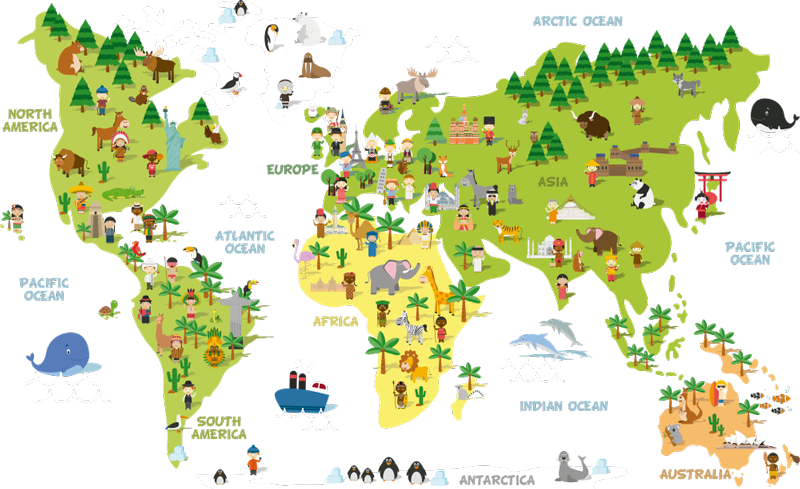 Vinylový koberec z celého světa mapa osobností angličtiny - TenStickers