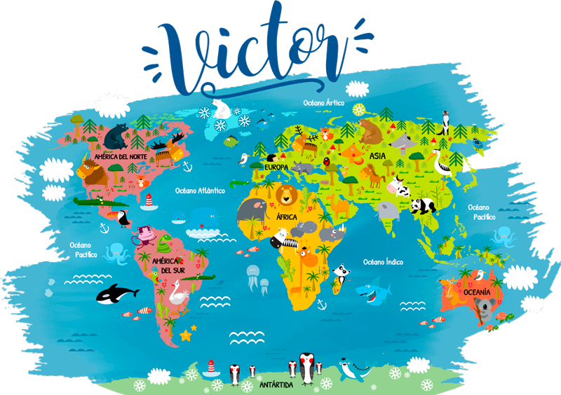 Vinylový koberec z celého světa zvířata s názvy v češtině - TenStickers
