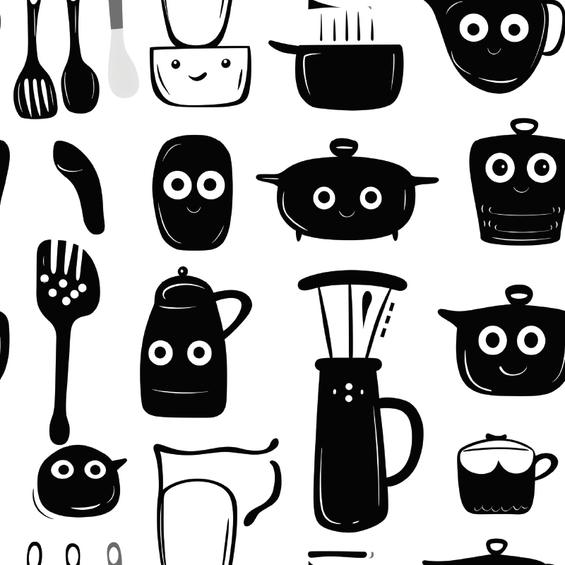 Kuchyňský vinylový koberec s černými nástroji - TenStickers