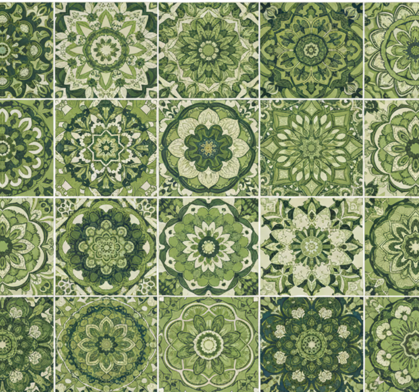 Kuchyňský vinylový koberec v mechu zeleném kaleidoskopu - TenStickers