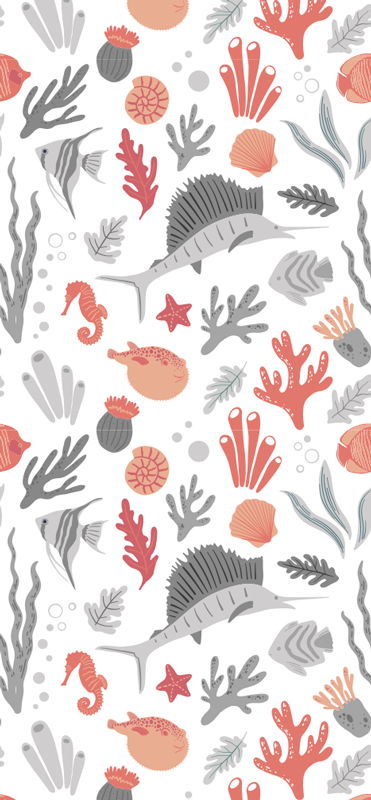 Vinylový koberec do ložnice s ilustrací mořského života - TenStickers