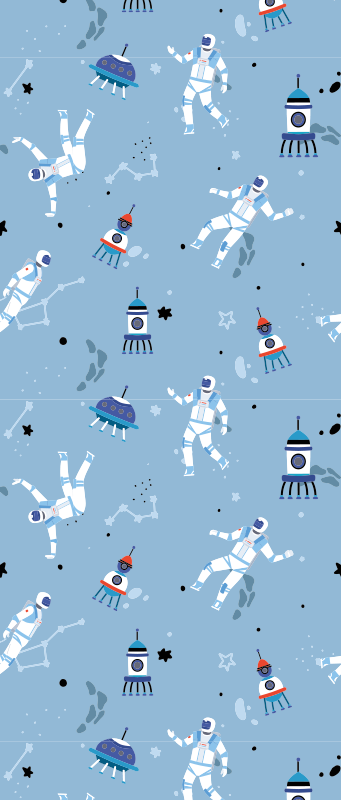 Vinylový koberec do ložnice s astronauty a modrým pozadím - TenStickers
