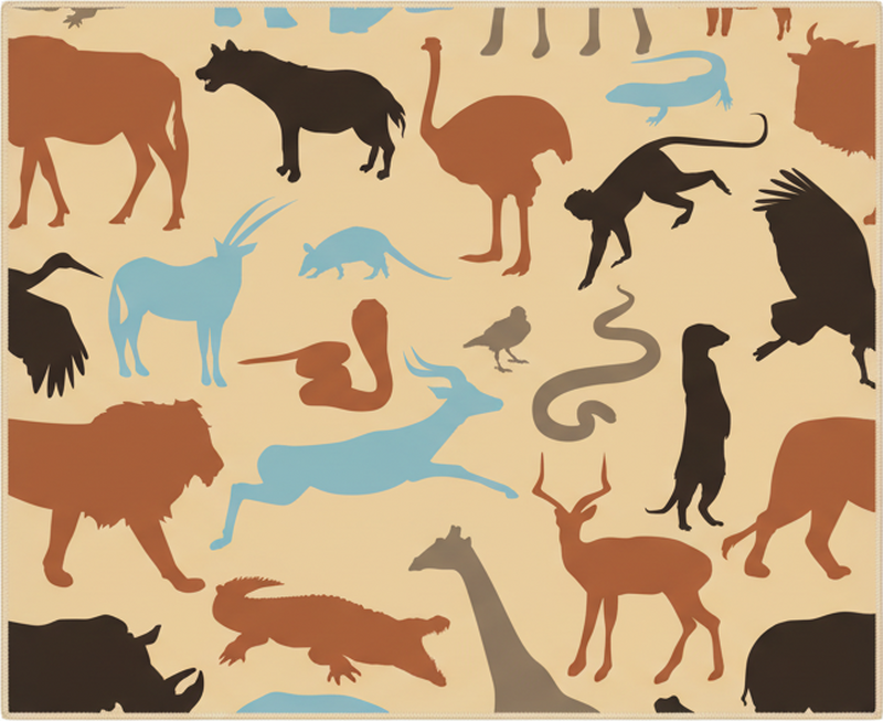 Vinylový koberec do ložnice s siluetami safari zvířat - TenStickers