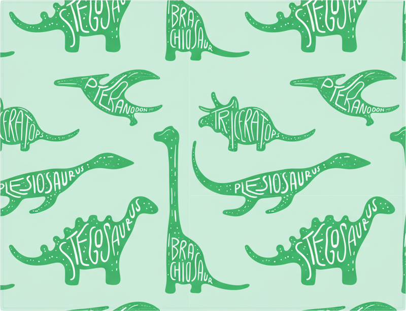 Vinylový koberec do ložnice zelení dinosauři s jmény - TenStickers