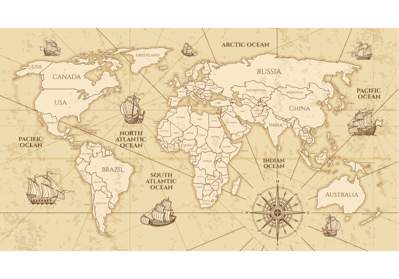 Vinylový koberec z celého světa s retro mapou sepia - TenStickers