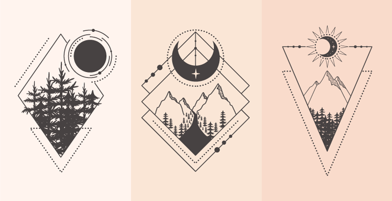 Geometrický vinylový koberec strom a měsíc - TenStickers