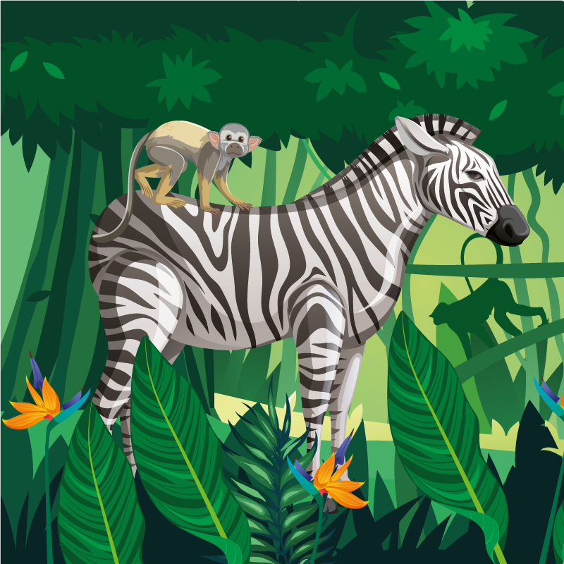 Vinylový koberec pro děti Žirafa zebra a opice 4 - TenStickers