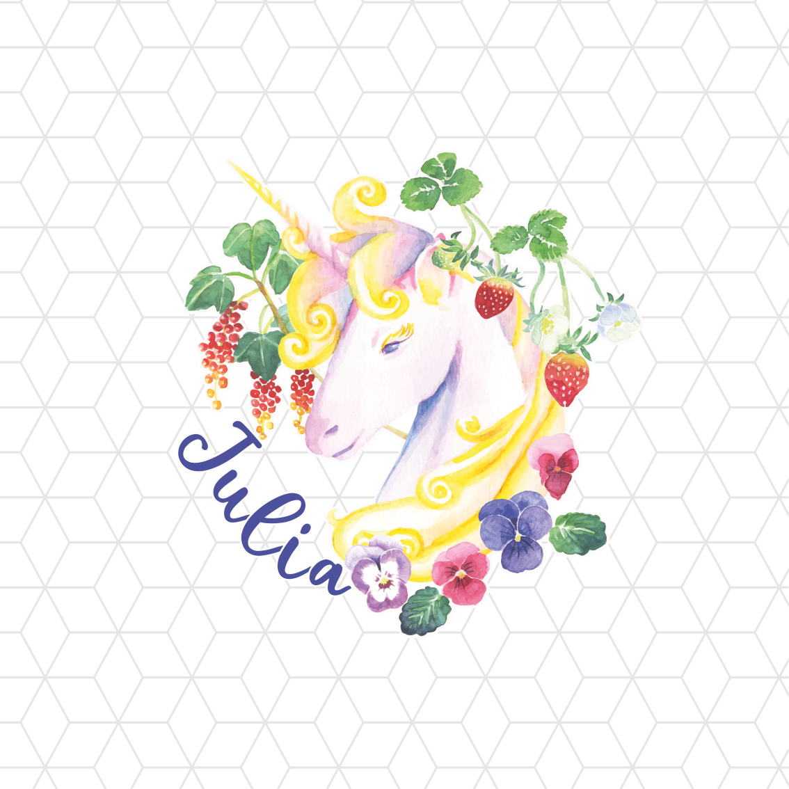 Vinylový koberec pro děti s hlavou jednorožce na hexagonech - TenStickers