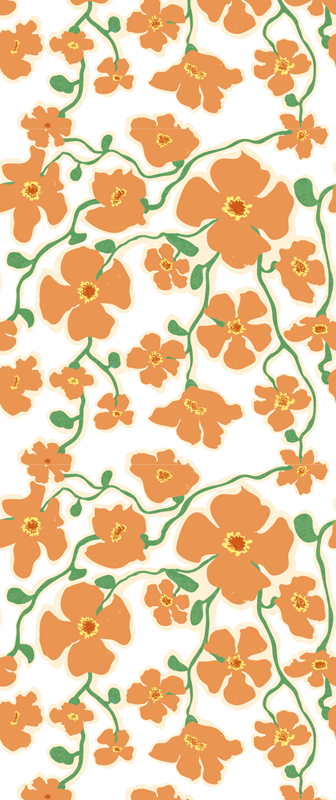 Vinylový koberec obývací pokoj květiny v zelené a oranžové - TenStickers