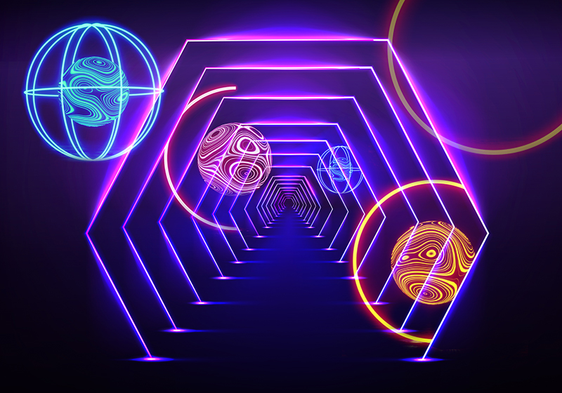 Purpurový vinylový koberec neonový hexagonální tunel - TenStickers