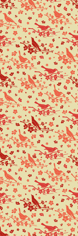 Oranžový vinylový koberec s orientálními stromy a ptáky - TenStickers